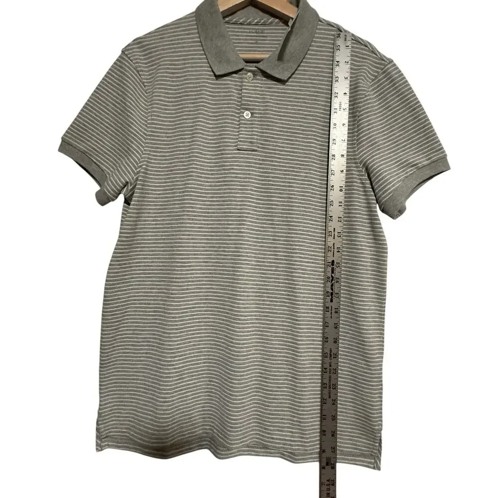NWT J Crew Flex Pique Polo Shirt SIZE MEDIUM Mens S/S Gray Stripe Classic Cotton